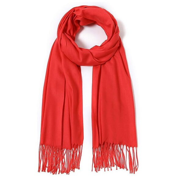 Accessories - Large Soft Cashmere Silky Solid Shawl Wrap Scarf for Women-Red